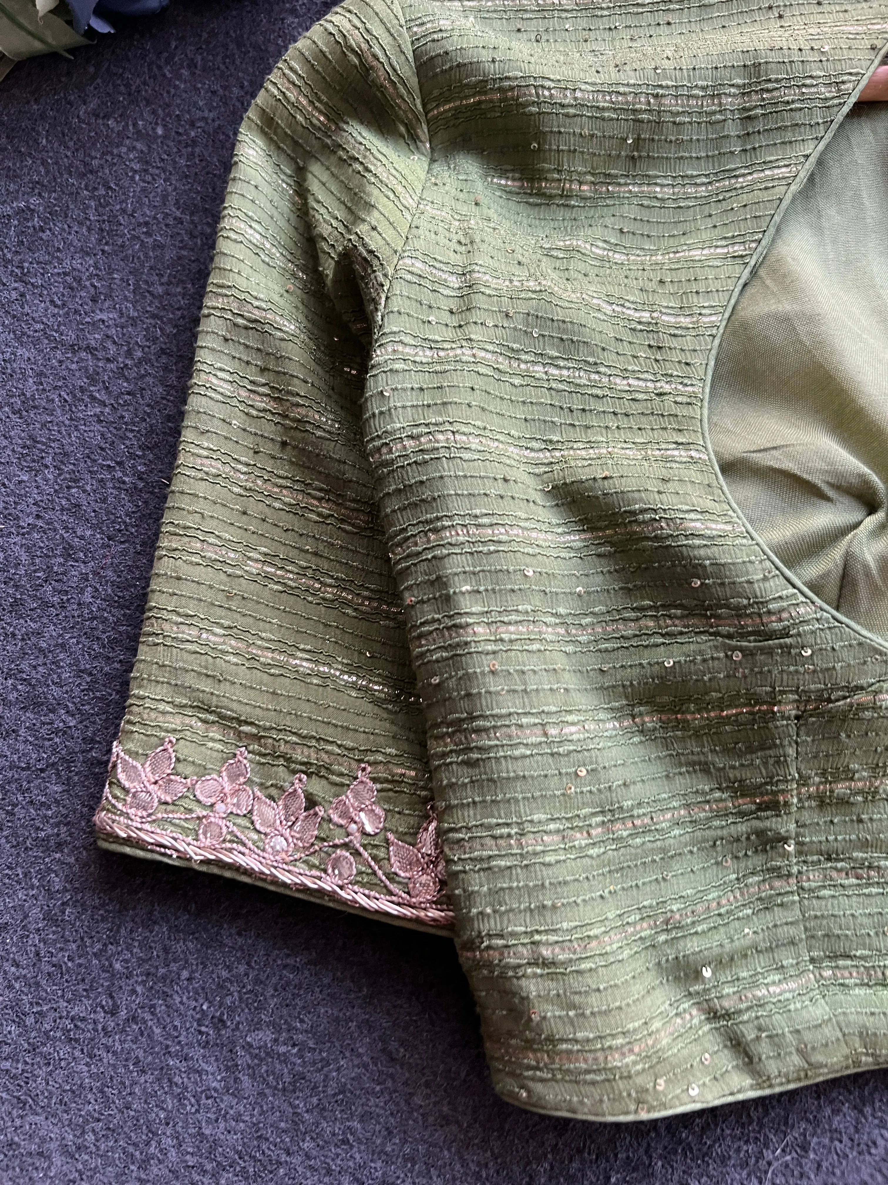 Pista green embroidery work blouse