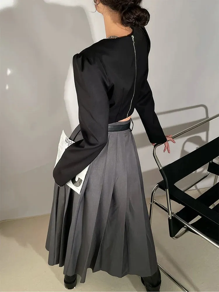Pleated A Line Skirts For Women High Waist Temperament Elegant Summer Skirt Female Fashion Style Clothing