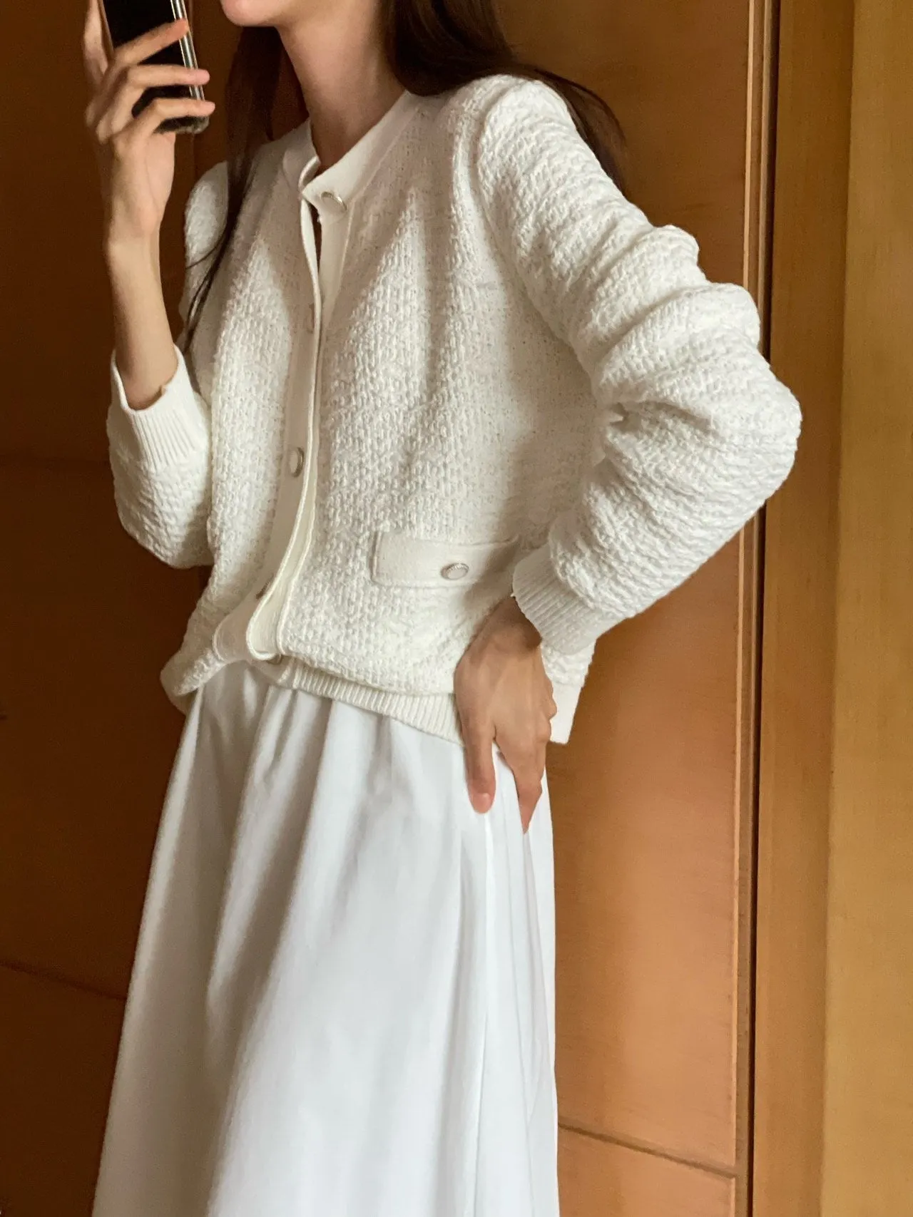 PREMIUM COTTON TWEED KNIT CARDIGAN