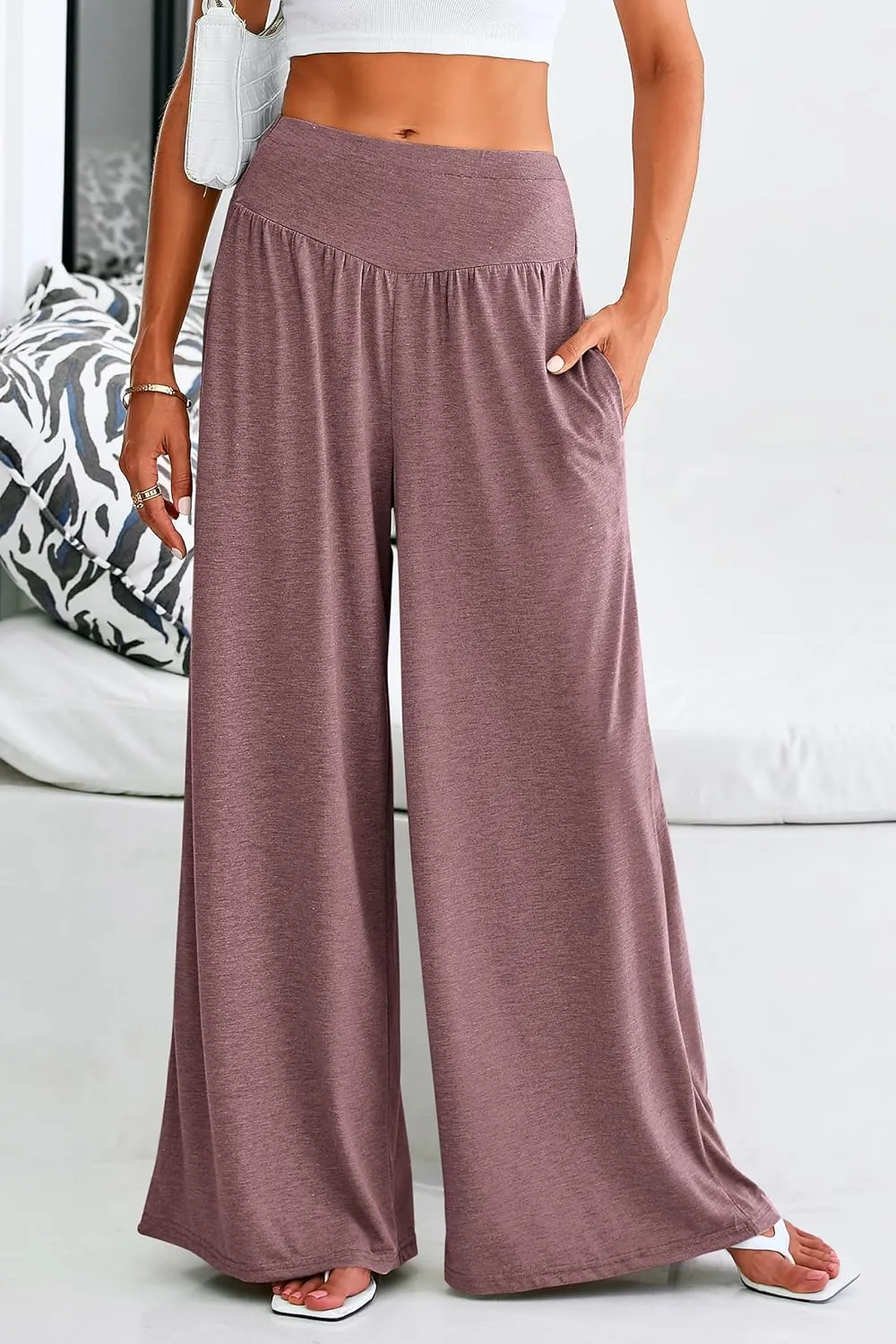 PRETTYGARDEN Women's Summer Wide Leg Trouser Pants Casual High Waisted Flowy Palazzo Lounge Pant with Pockets