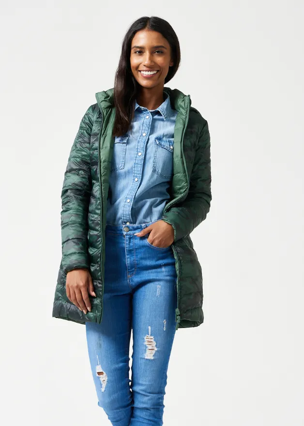 Reversible Emerald Army Duck Down Puffer Coat