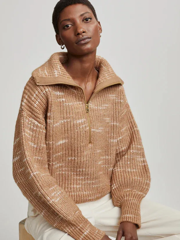 Ridley Dalmatian Half-Zip Knit | Golden Bronze/Egret