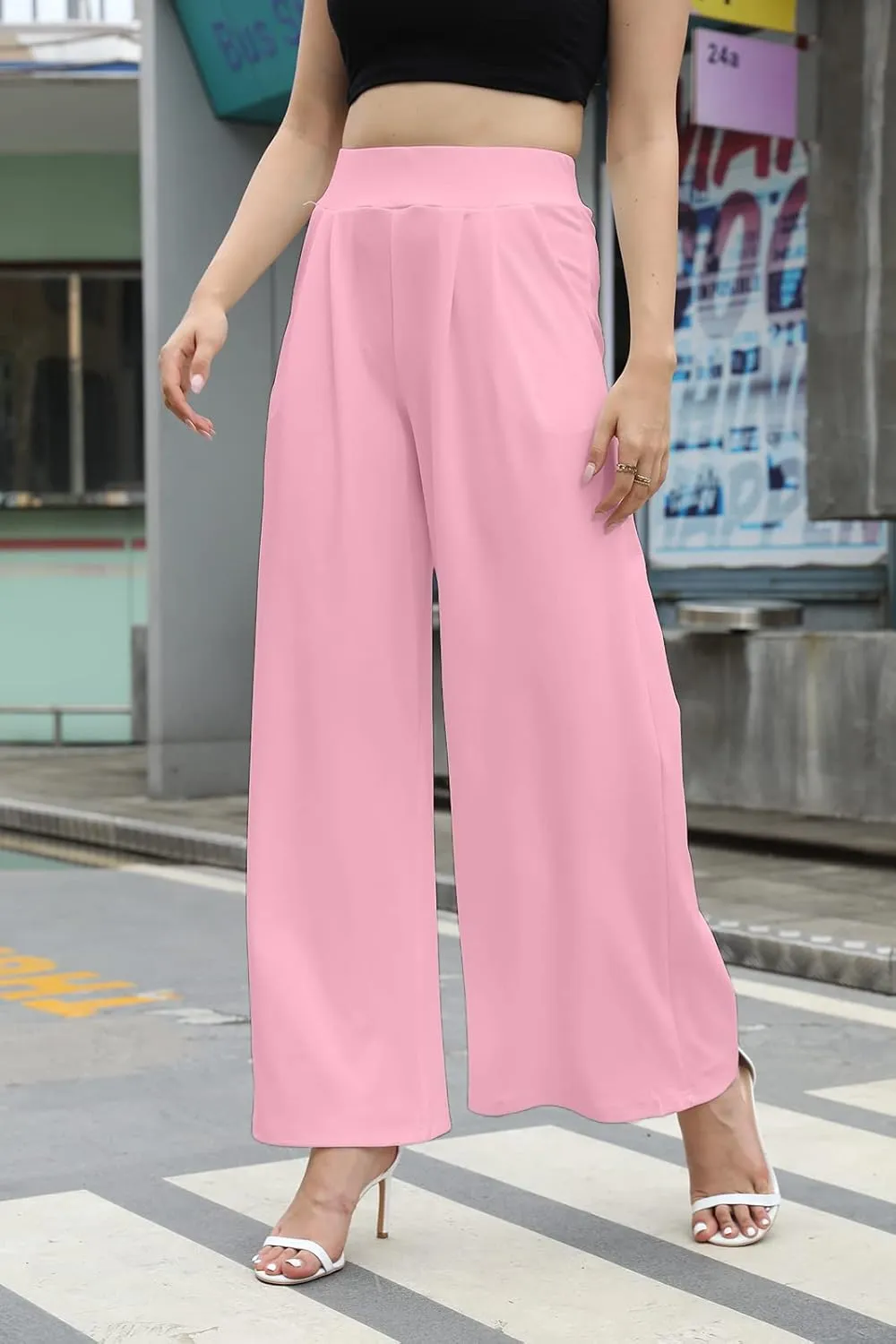 SHINFY Women's Stretchy Plus Size Wide Leg Palazzo Pants (S-3XL)