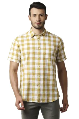 Slim Fit Cotton Linen Checks Halfsleeves Shirt