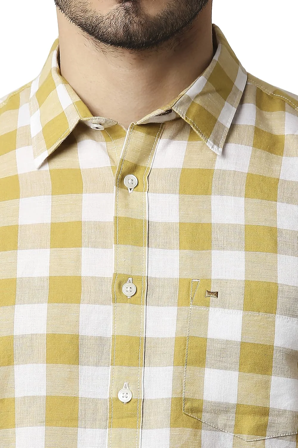Slim Fit Cotton Linen Checks Halfsleeves Shirt