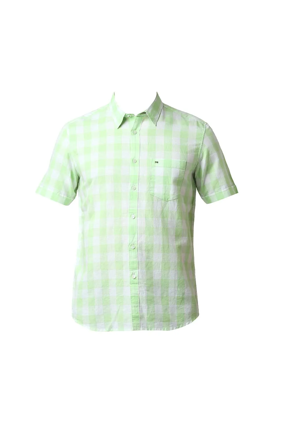 Slim Fit Cotton Linen Checks Halfsleeves Shirt