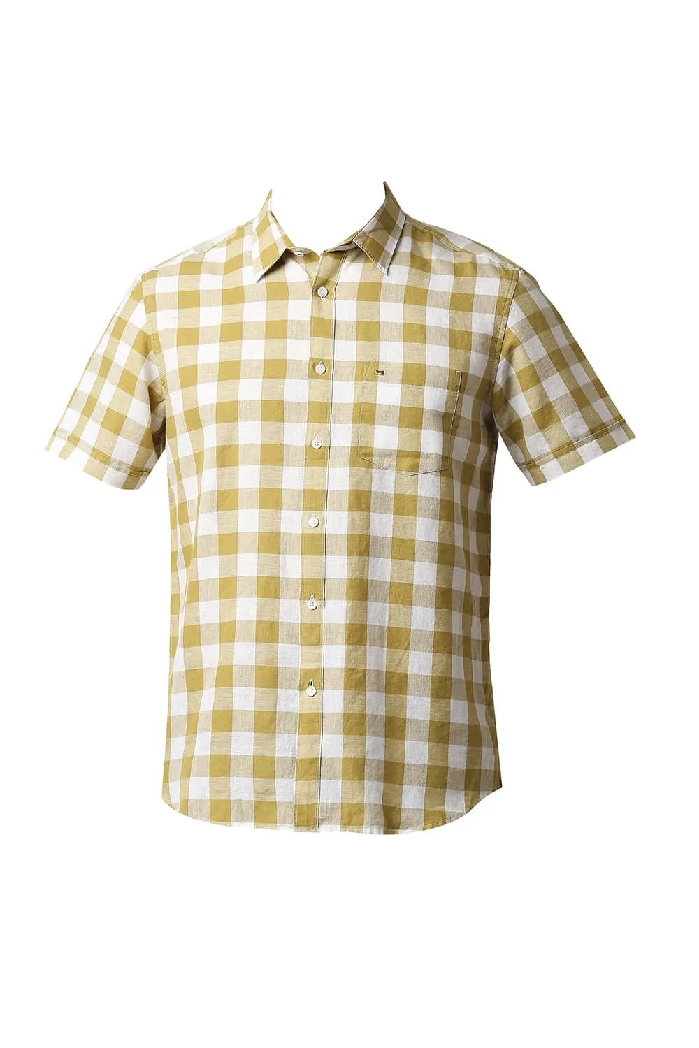 Slim Fit Cotton Linen Checks Halfsleeves Shirt