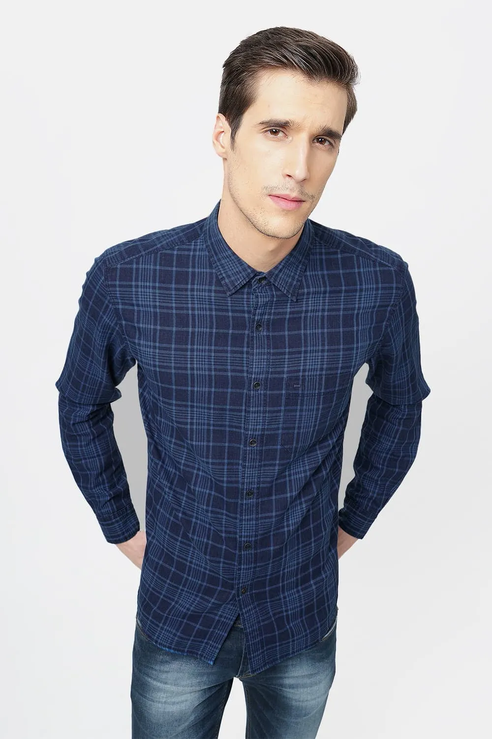 Slim Fit Indigo Checks Shirt