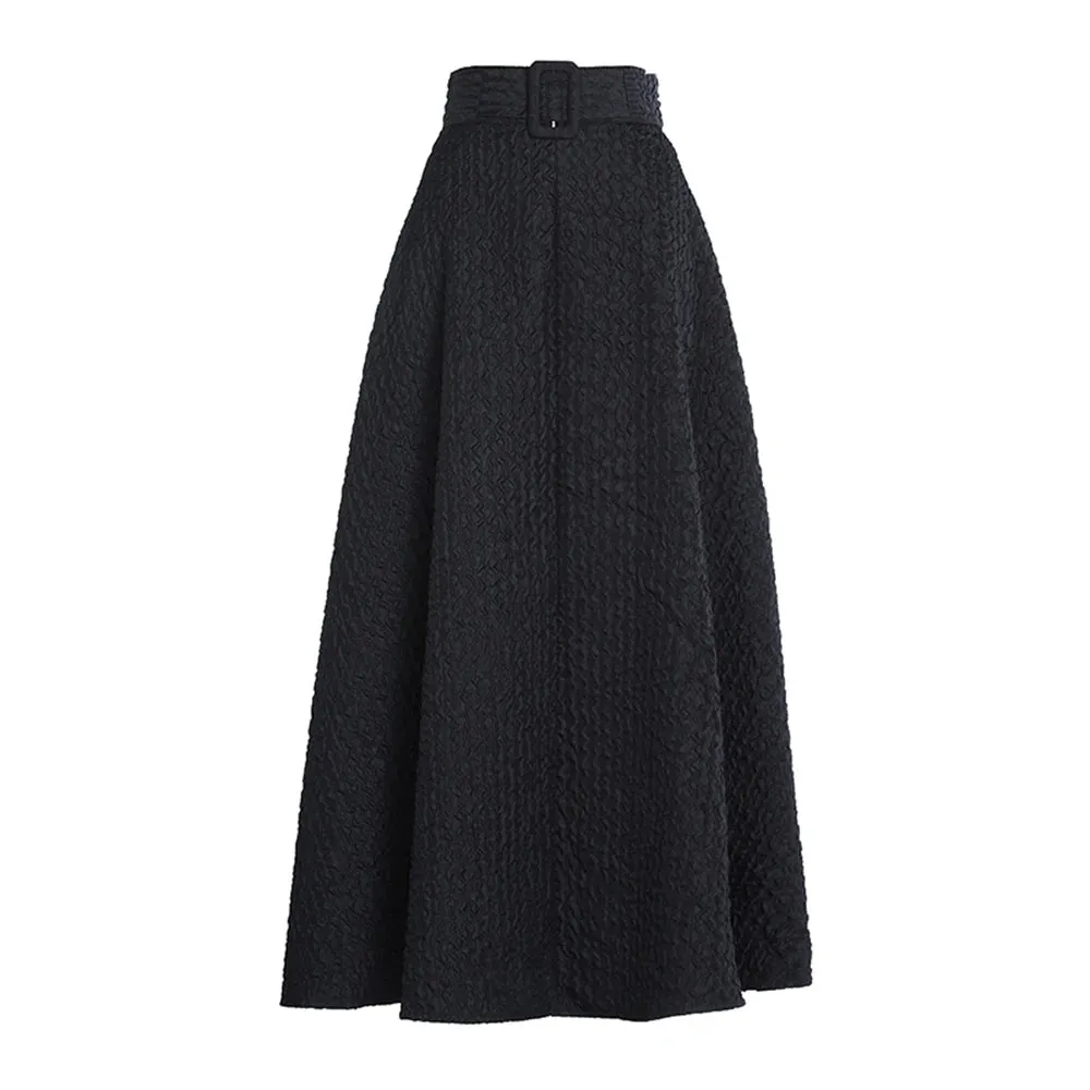 Slim Midi Skirt For Women High Waist A Line Solid Minimalist Sashes Long Skirts Female Summer Clothing Style