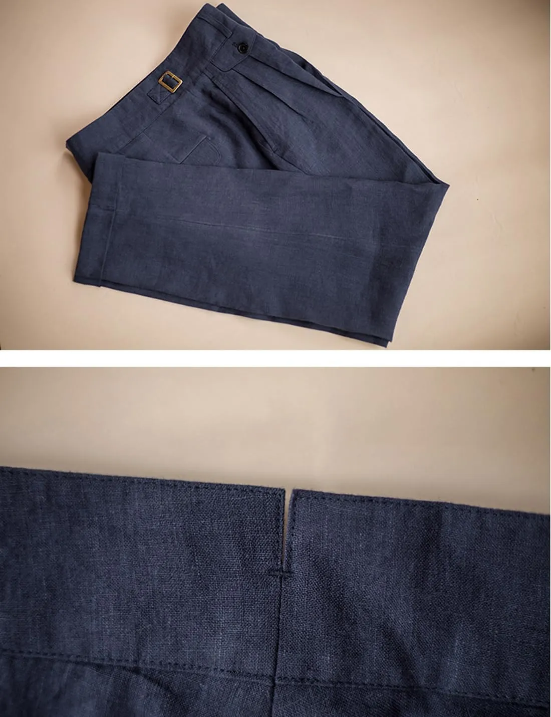 Snoly Men's Summer Retro Lightweight Linen Gurkha Trousers Tapered Leg Straight Flat Front Chino Pant