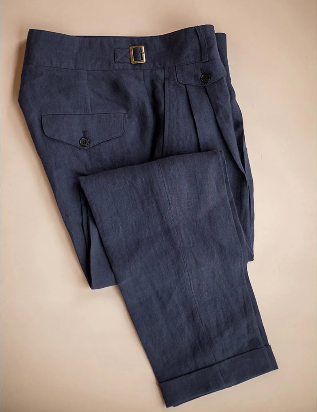 Snoly Men's Summer Retro Lightweight Linen Gurkha Trousers Tapered Leg Straight Flat Front Chino Pant