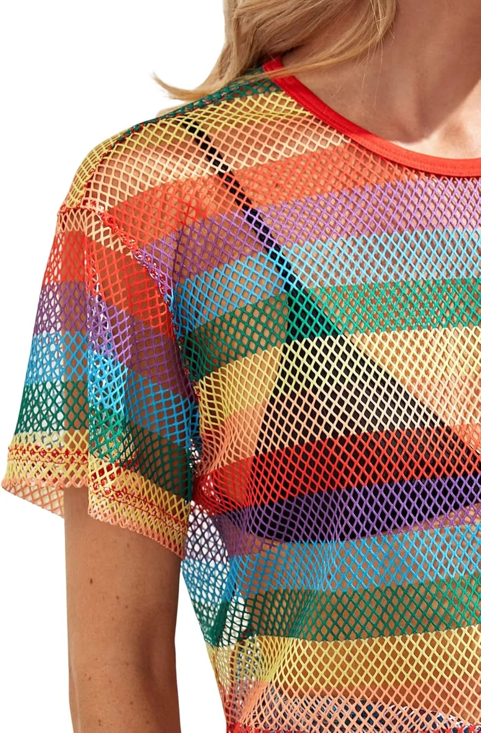 SweatyRocks Women's Sexy Sheer Mesh Fishnet Net Short Sleeve T-Shirt Crop Top