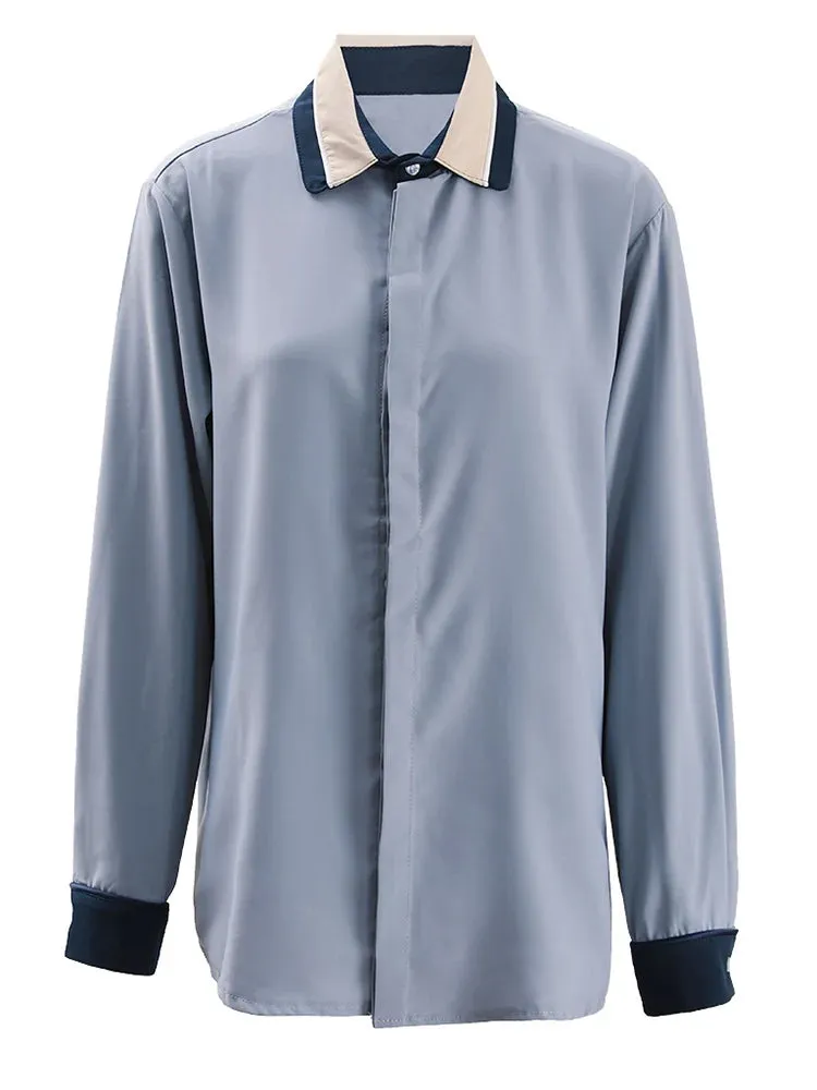 TEEK - Womens Color-Block Collar Blouse