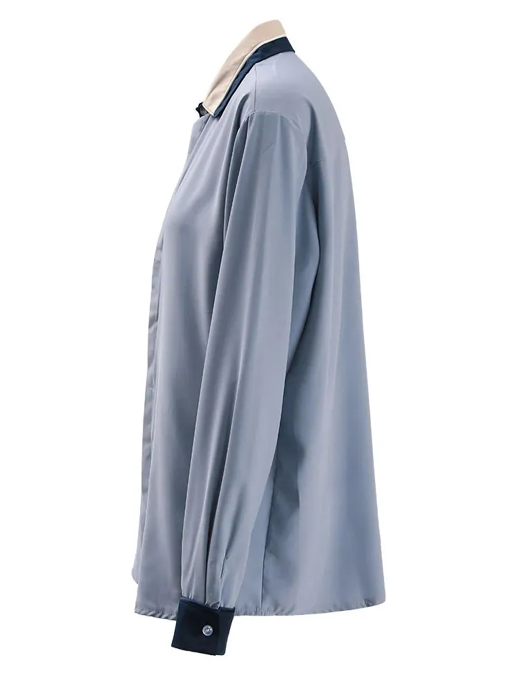 TEEK - Womens Color-Block Collar Blouse