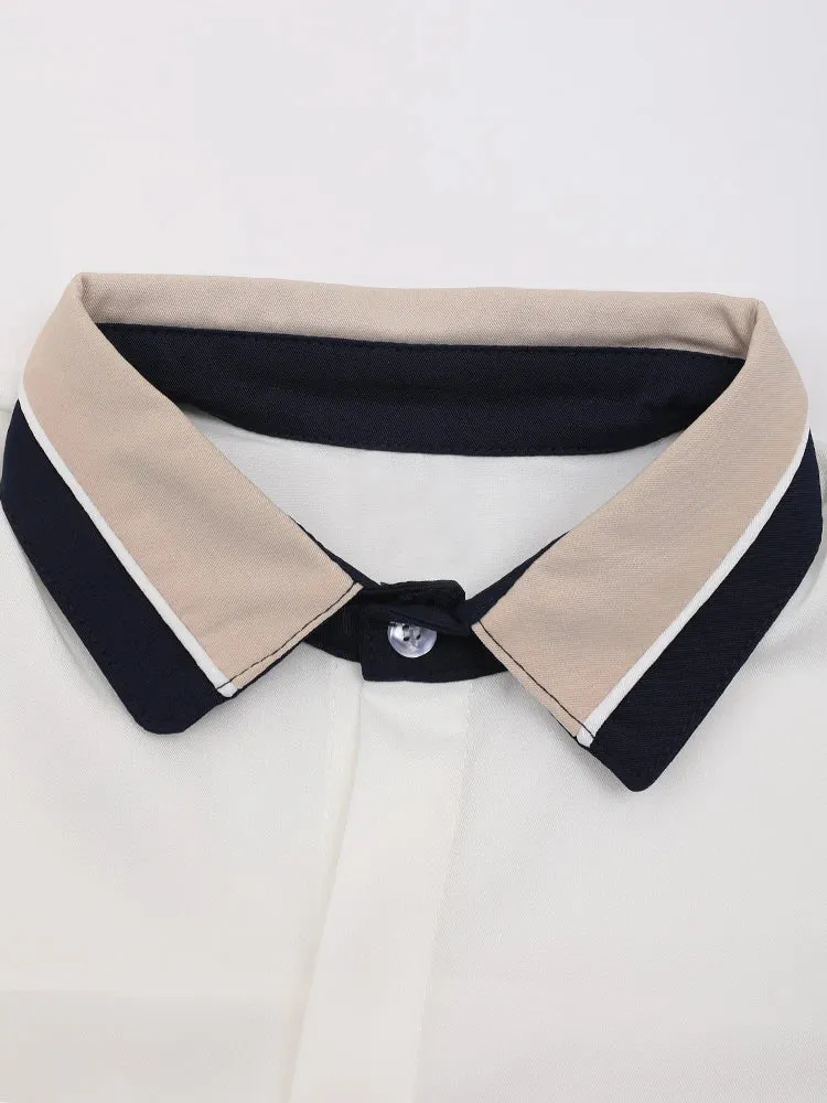 TEEK - Womens Color-Block Collar Blouse