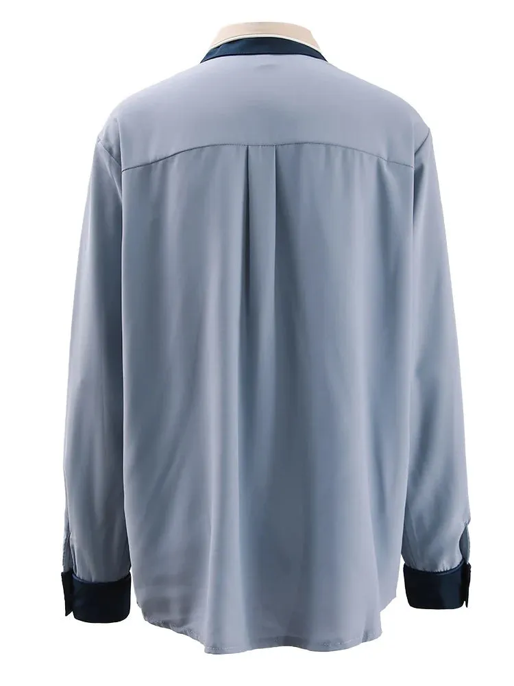 TEEK - Womens Color-Block Collar Blouse