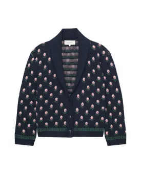 The Bloom Lodge Cardigan, Navy Bloom
