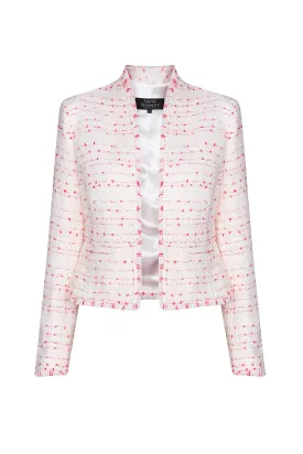 Tweed Peplum Style Jacket in Ivory with Scarlet Tufted Stripes - Margo
