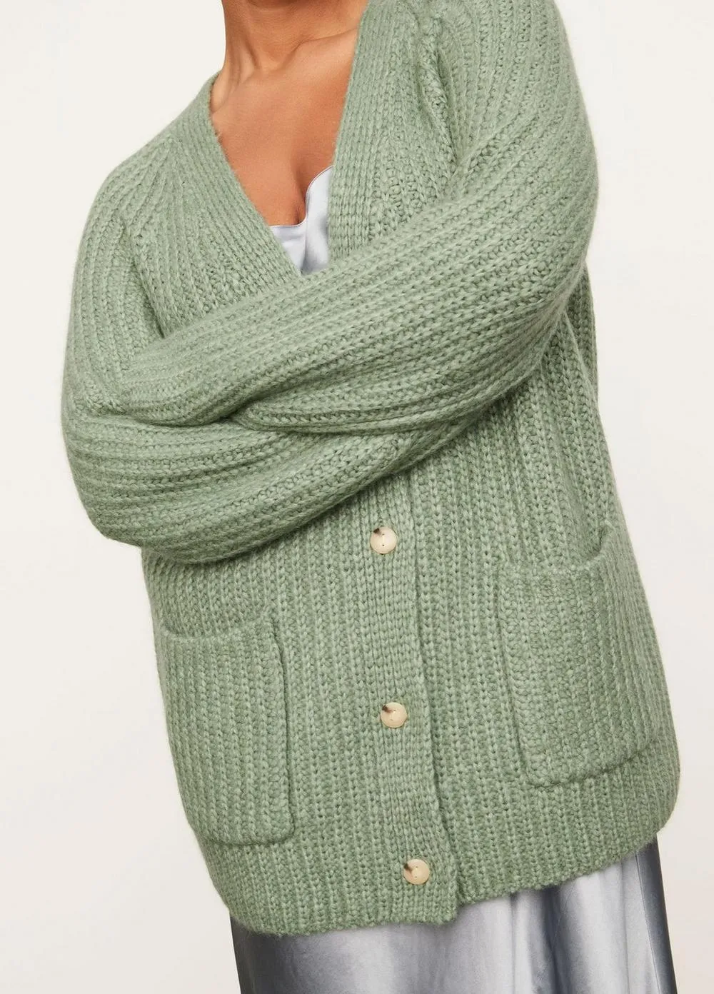 Vince - Ribbed Pocket Cardigan in Jadeite