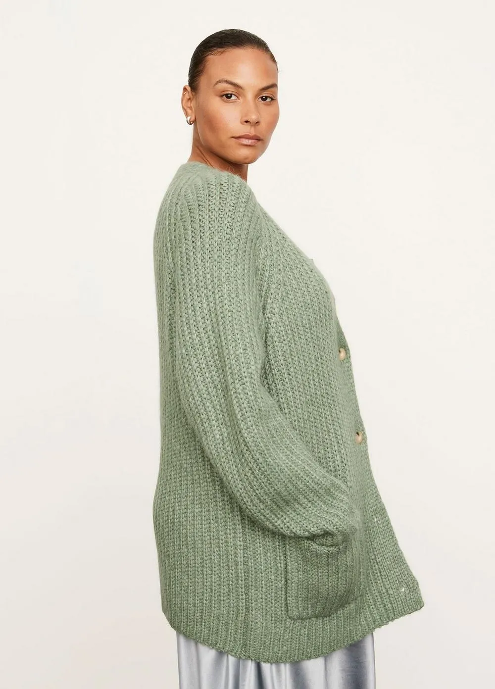 Vince - Ribbed Pocket Cardigan in Jadeite