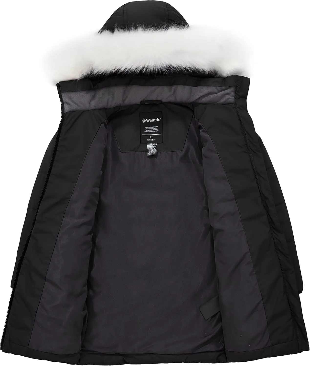 wantdo Girl's Winter Coat Waterproof Long Puffer Jacket Warm Parka with Faux Fur Hood