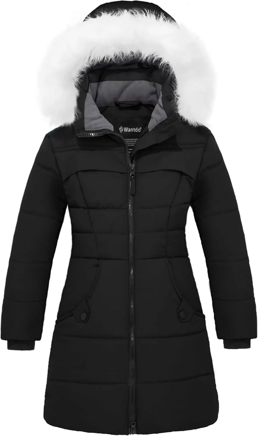 wantdo Girl's Winter Coat Waterproof Long Puffer Jacket Warm Parka with Faux Fur Hood