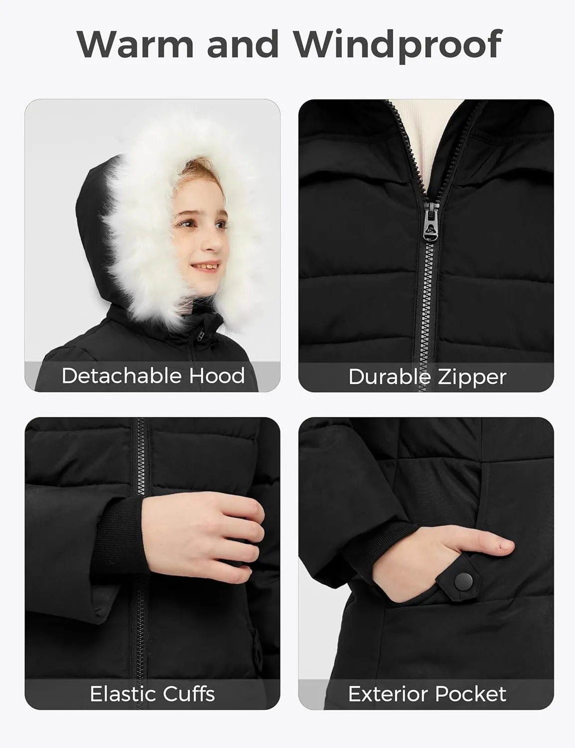 wantdo Girl's Winter Coat Waterproof Long Puffer Jacket Warm Parka with Faux Fur Hood