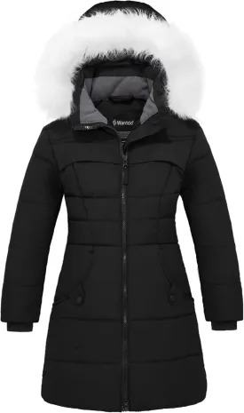 wantdo Girl's Winter Coat Waterproof Long Puffer Jacket Warm Parka with Faux Fur Hood