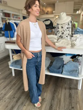 White  Warren - Cashmere Long Open Cardigan in Camel Heather