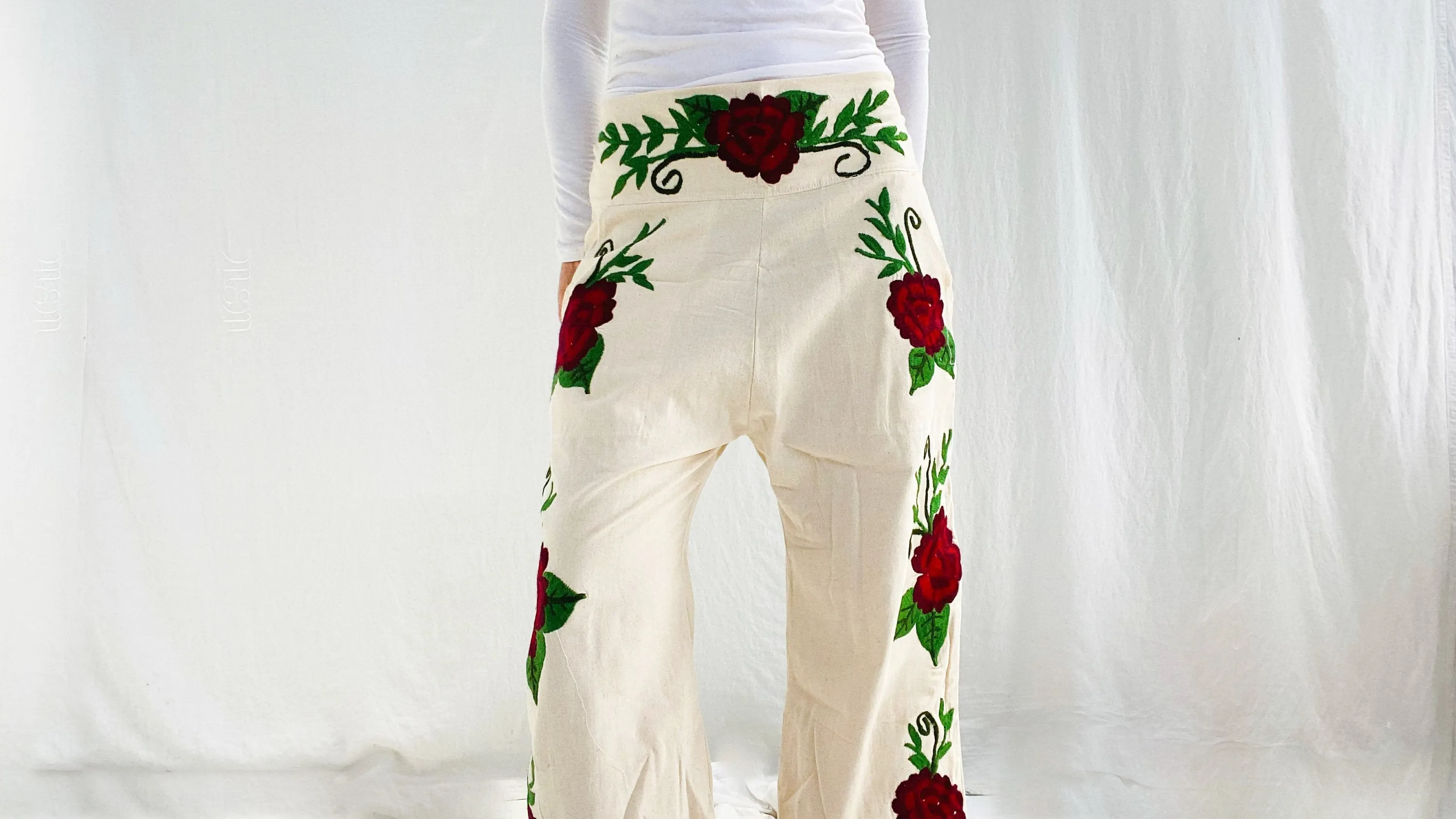 Wide Leg Embroidered Pants. Zinacantan, Mexico. XS-M