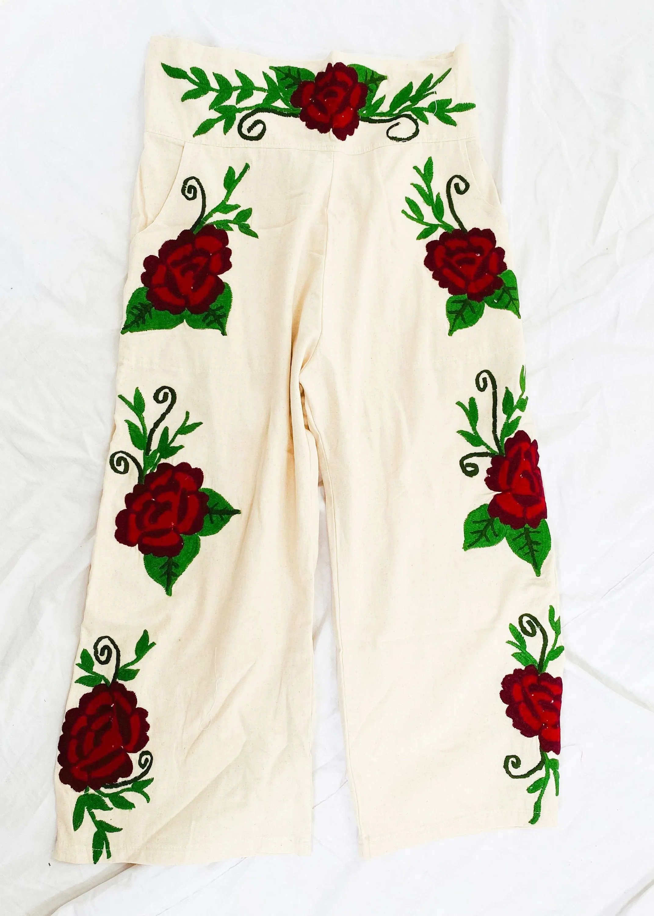 Wide Leg Embroidered Pants. Zinacantan, Mexico. XS-M