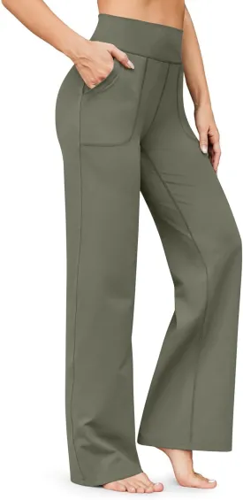 Wide Leg Yoga Pants for Women High Waist Bootcut Straight Leg Yoga Pants with Pockets Butt Lifting Yoga Flare Leggings