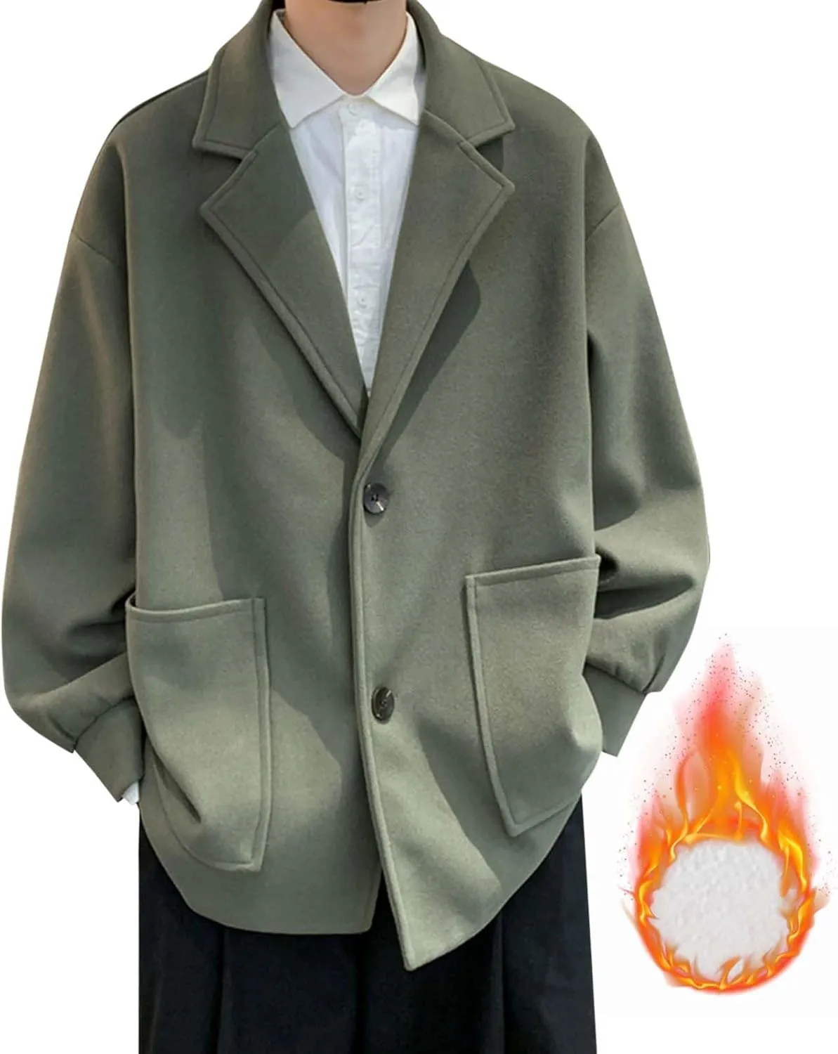 Winter Coats for Men Fasahion Single Notched Lapel Collar Suit Wool Blend Pea Coat Oversized Warm Trench Coat