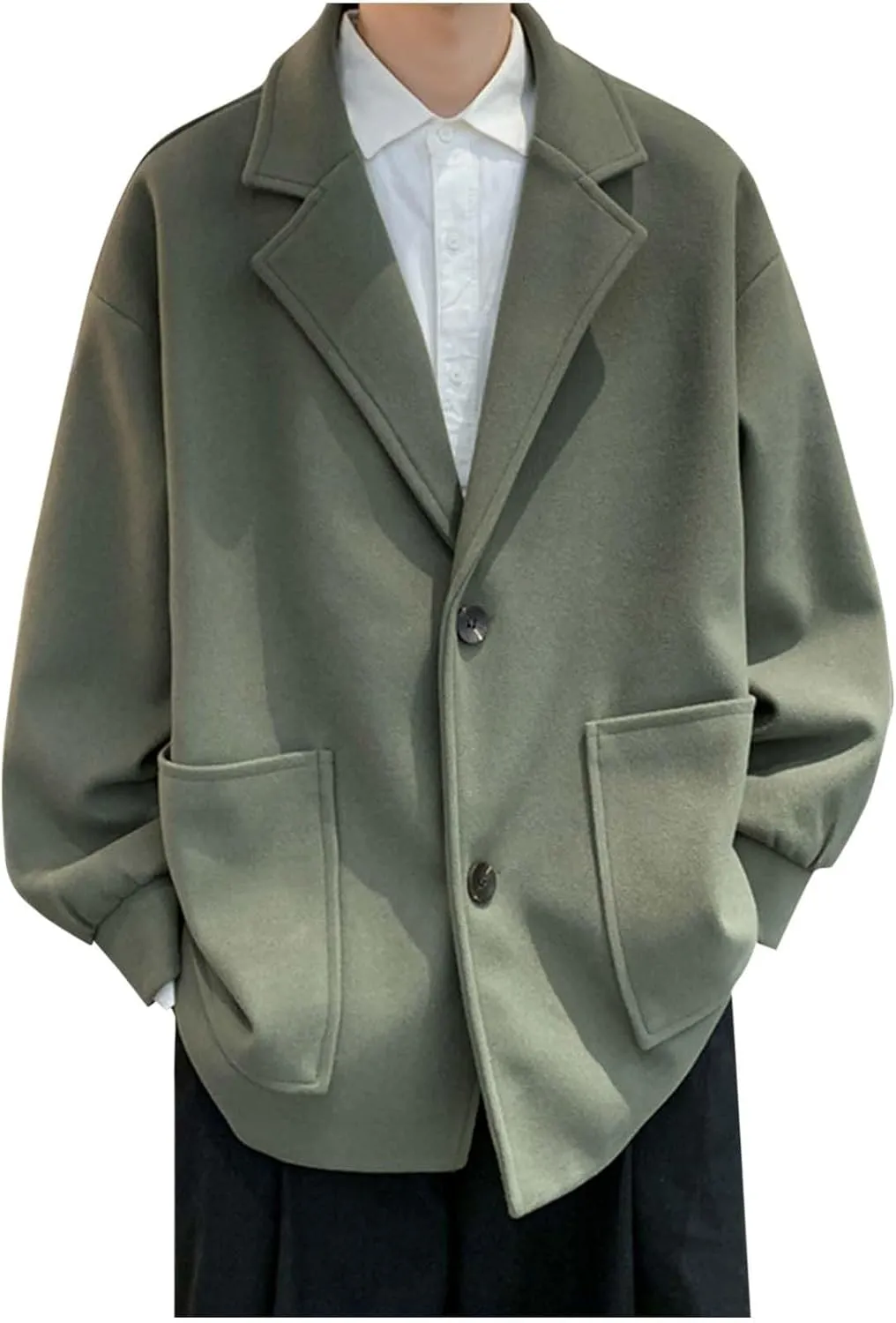 Winter Coats for Men Fasahion Single Notched Lapel Collar Suit Wool Blend Pea Coat Oversized Warm Trench Coat