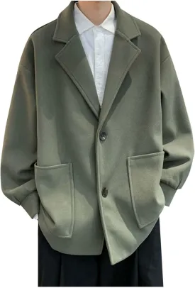 Winter Coats for Men Fasahion Single Notched Lapel Collar Suit Wool Blend Pea Coat Oversized Warm Trench Coat