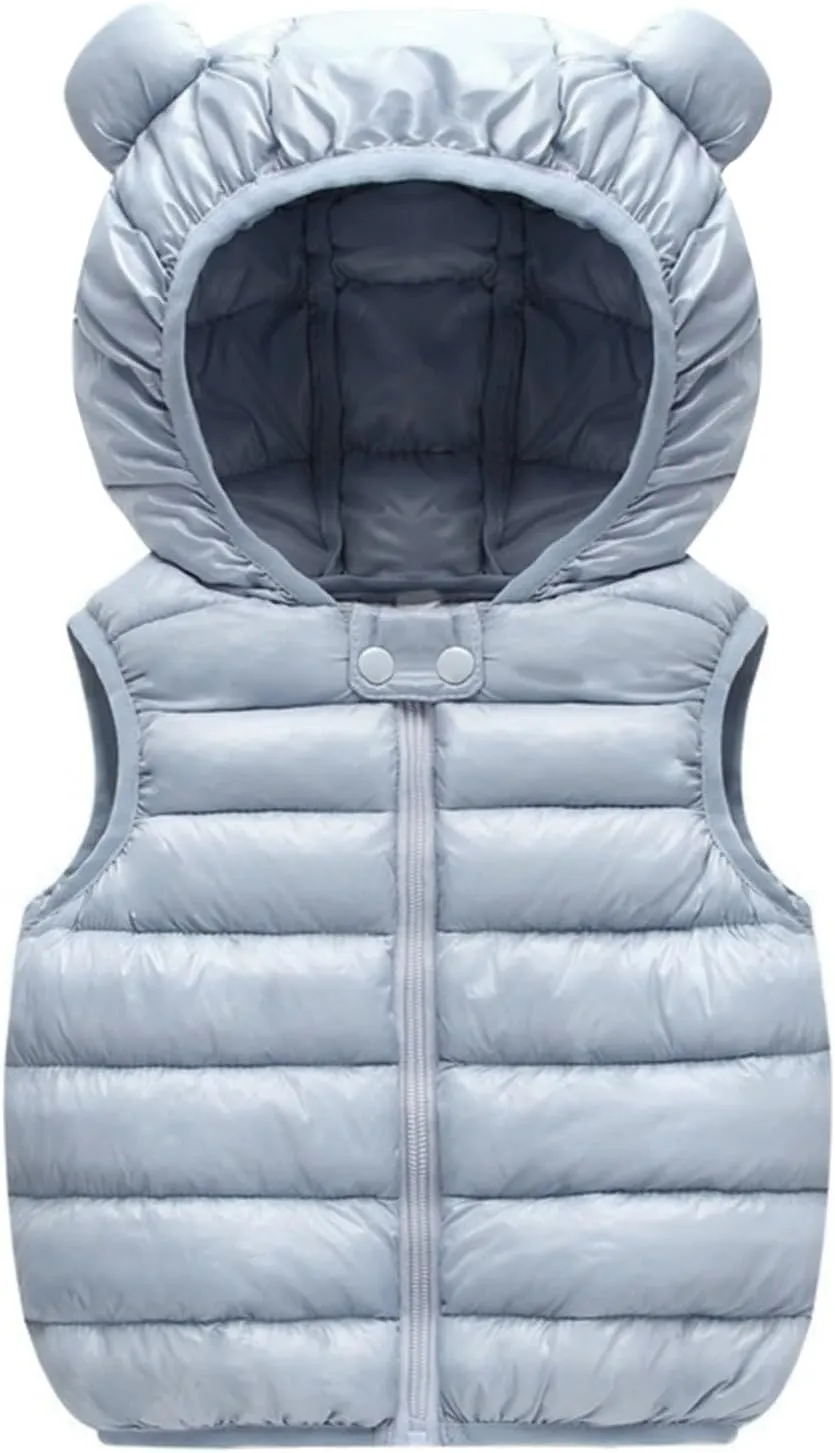 Winter Down Vest Coats for Kids Baby Boys Girls Light Puffer Padded Jacket Bear Hoods Infant Sleeveless Outerwear