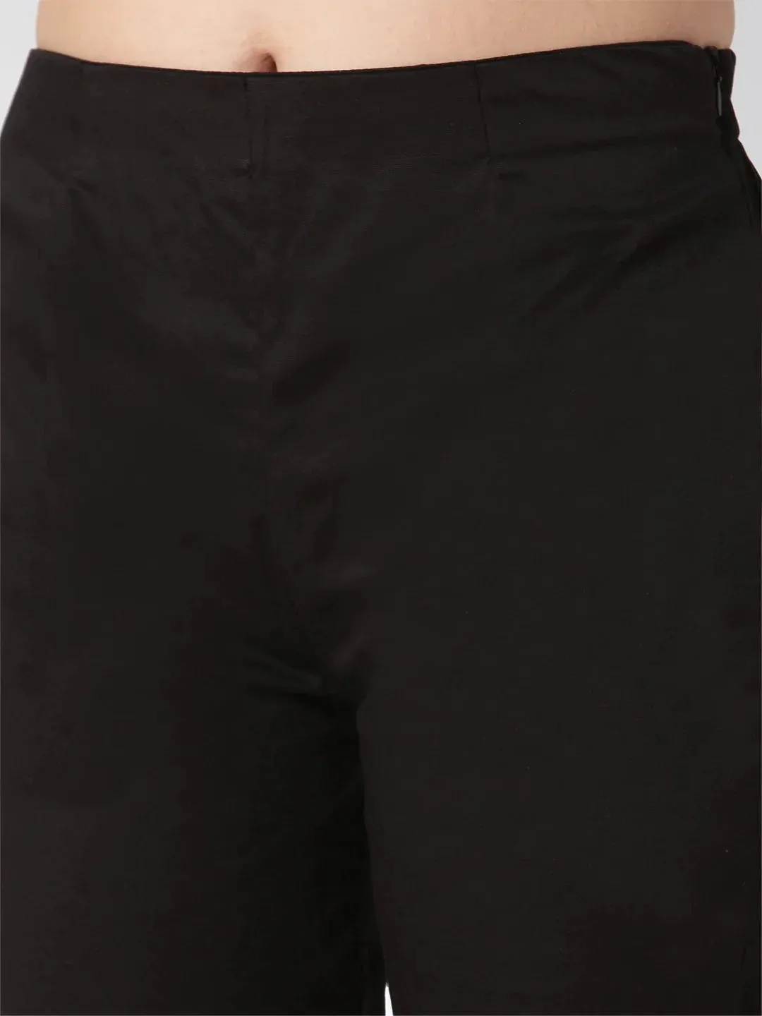 Women Black Smart Slim Fit Solid Regular Trousers