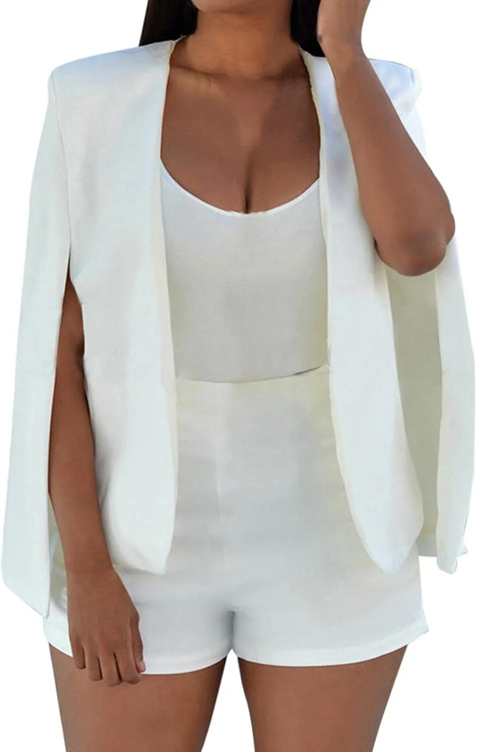 Women Cape Blazer Split Sleeve Open Front Casual Jacket Loose Short Cloak Coat Cardigan Business Office Workwear