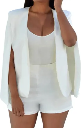 Women Cape Blazer Split Sleeve Open Front Casual Jacket Loose Short Cloak Coat Cardigan Business Office Workwear