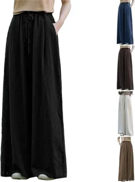 Women Linen Palazzo Pants Summer Boho Wide Leg High Waist Casual Lounge Lightweight Pant Beach Travel Vacation Outfits