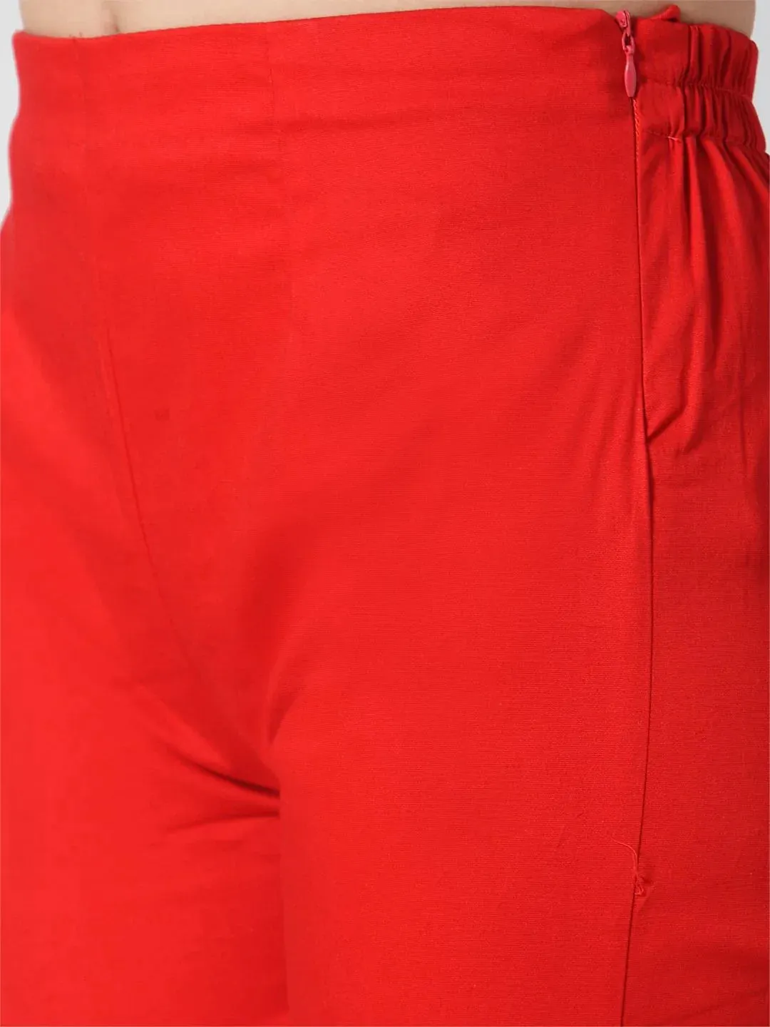 Women Red Smart Slim Fit Solid Regular Trousers