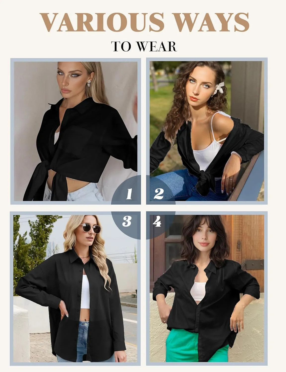 Womens Button Down Shirts, Long Sleeve Cotton Blouse for Women Casual, Collar Long Sleeve Blouse Tops for Pocket