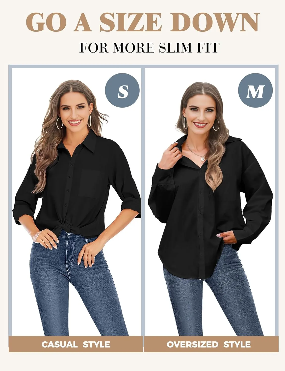 Womens Button Down Shirts, Long Sleeve Cotton Blouse for Women Casual, Collar Long Sleeve Blouse Tops for Pocket