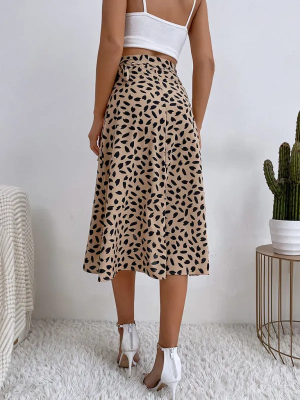 Women's casual all-match temperament polka dot print slit skirt