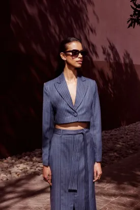 Women's Pinstripe Cropped Blue Blazer