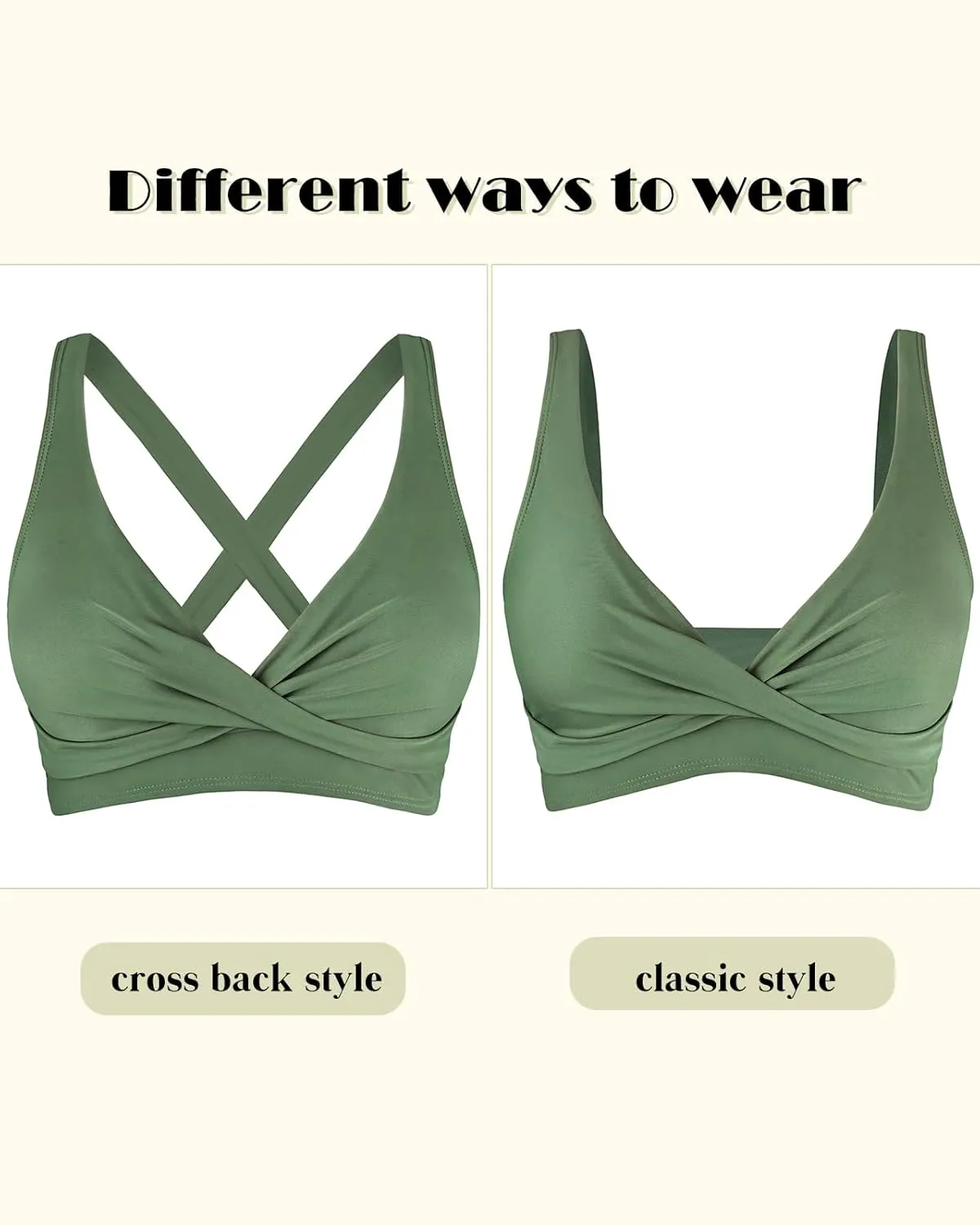 Women's V Neck Bikini Tops Twist Front Cross Back Adjustable Straps Padded Swimsuit Bathing Suit Top Only for Women