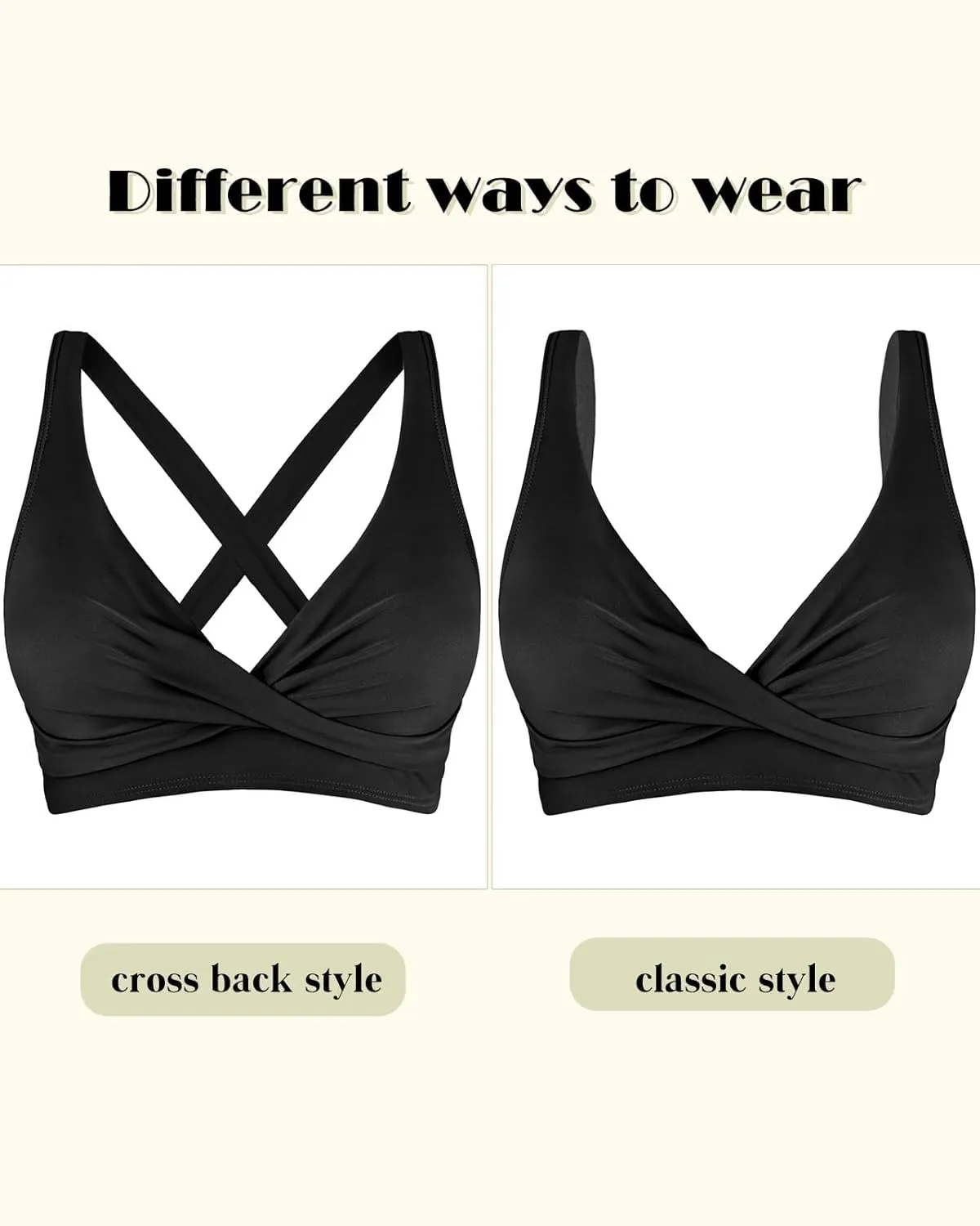 Women's V Neck Bikini Tops Twist Front Cross Back Adjustable Straps Padded Swimsuit Bathing Suit Top Only for Women