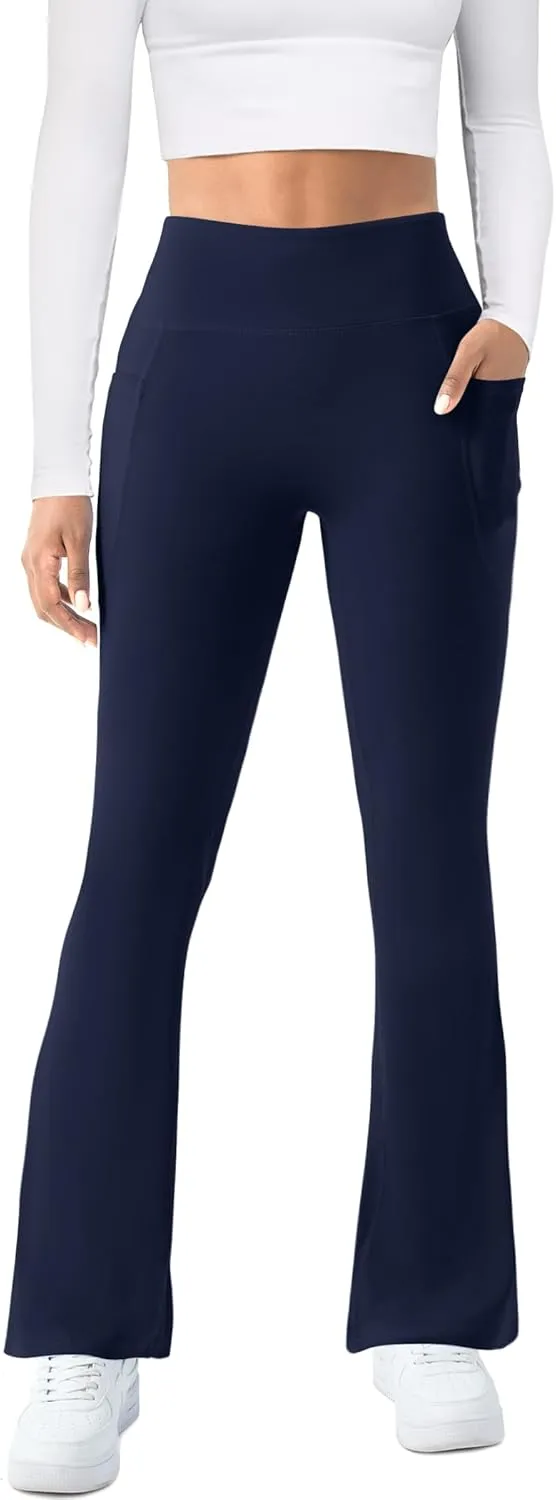 Womens Yoga Pants with Pockets High Waisted Flare Leggings Bell Bottom Yoga Dress Pants Seamless Bootcut Pants
