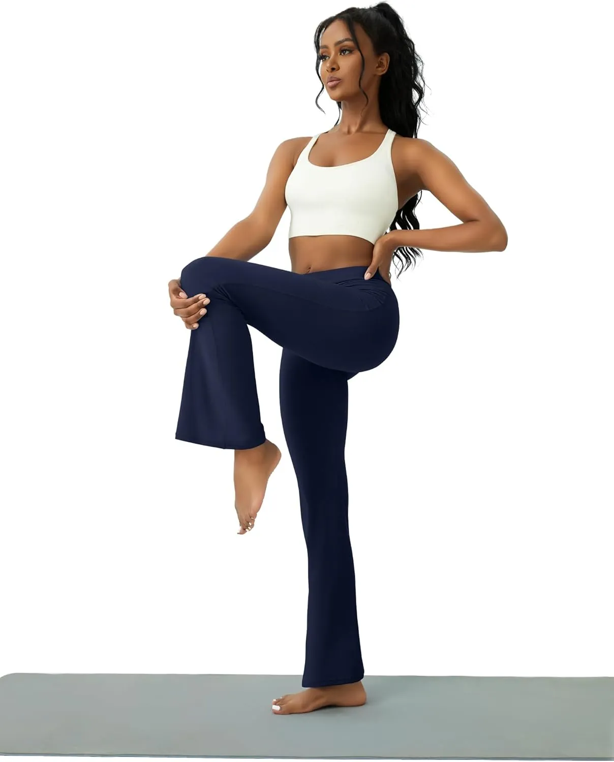 Womens Yoga Pants with Pockets High Waisted Flare Leggings Bell Bottom Yoga Dress Pants Seamless Bootcut Pants